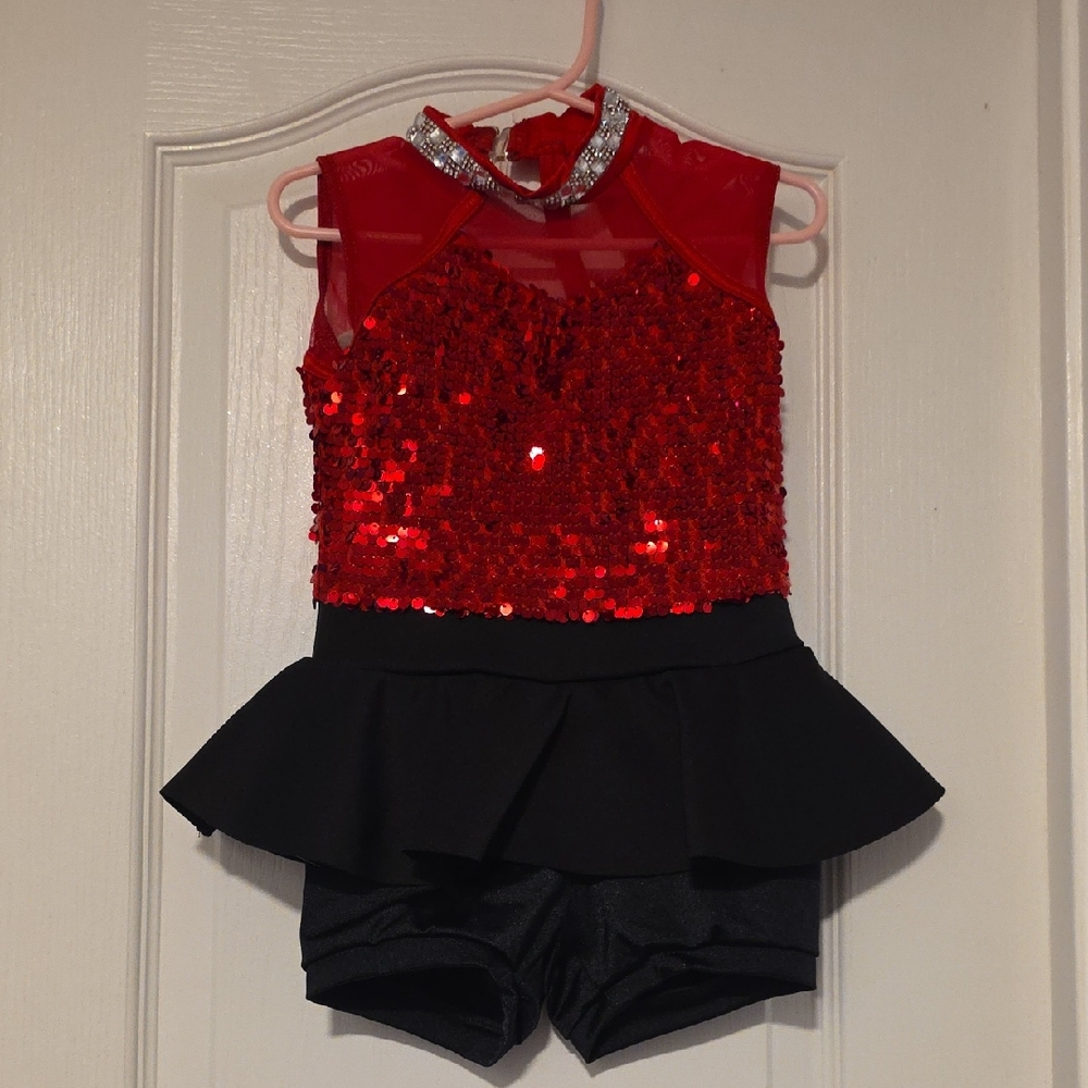 Weissman Red and Black Sequin Dance Costume